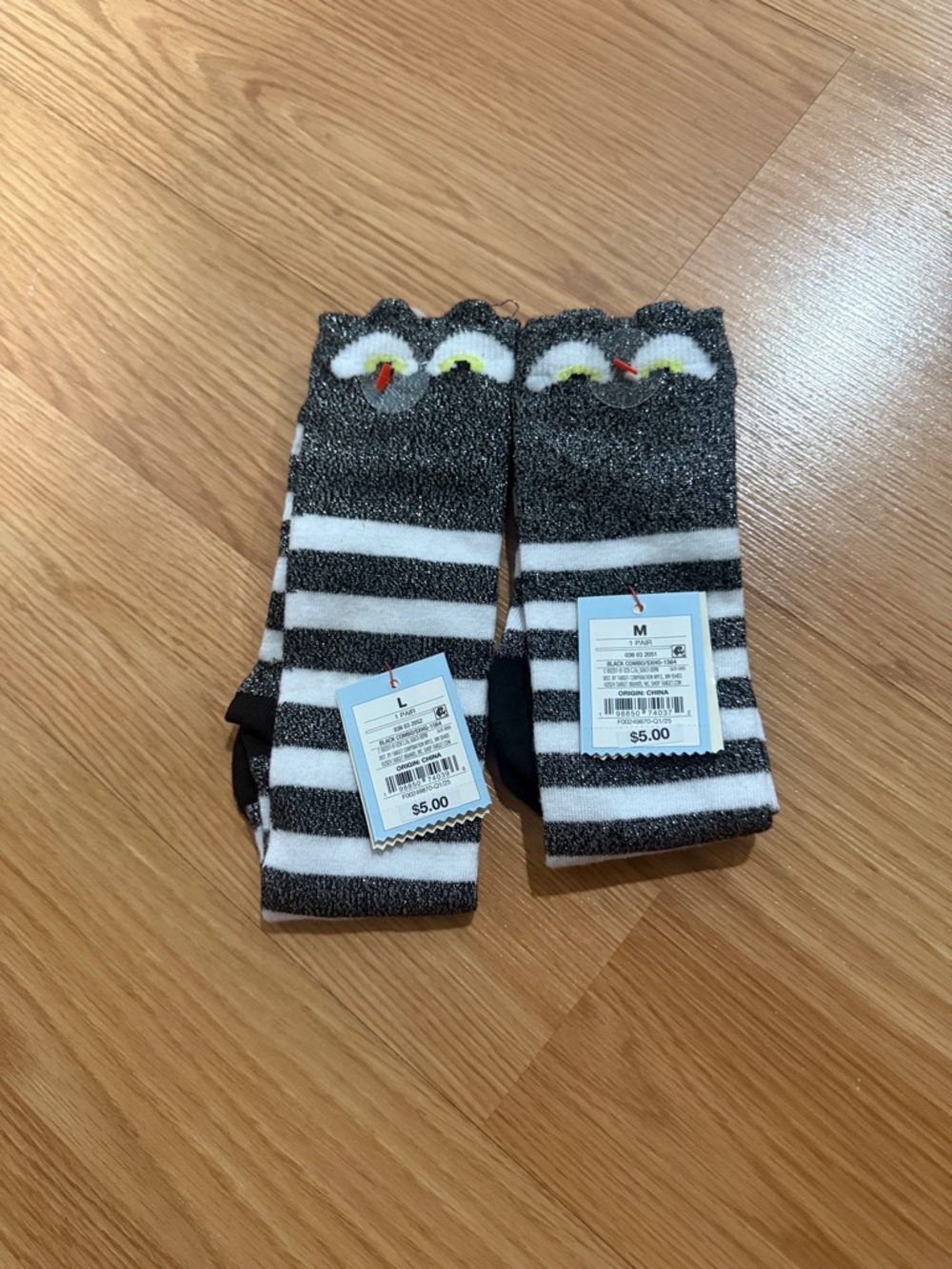 Cat & Jack Black and White Striped Fuzzy Crew Socks with Eye Detail…267